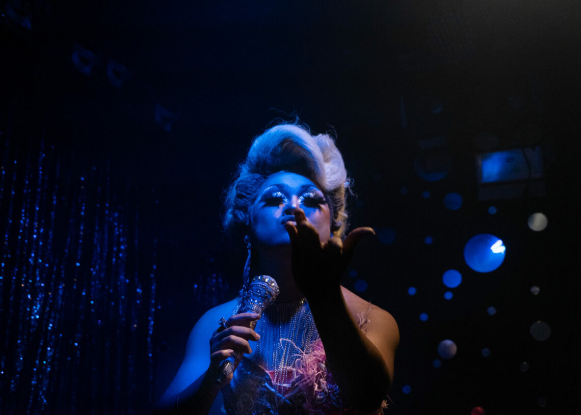 Drag queen Srimala, a contestant on Drag Race Thailand, does a singing and dancing performance at a bar in Silom Soi 4, Bangkok's infamous LGBTQ district, in Bangkok, Thailand.