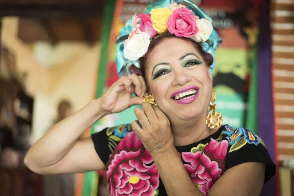Felina Santiago, majordome de la 40e Vela Muxe des Auténticas Intrépidas Buscadoras del Peligro (les authentiques intrépides chercheuses de danger) de Juchitán de Zaragoza, 2015.