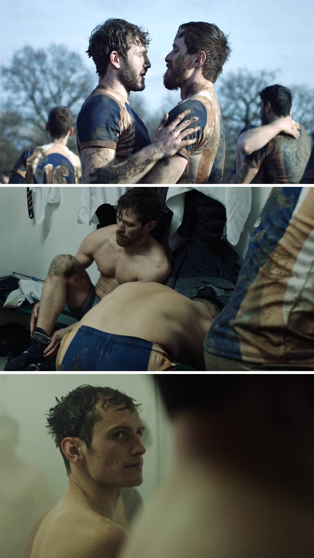 Films gay queerscreen : Images du film "Dans la mêlée" (2022) romance et drame sportif autour du rugby à Londres