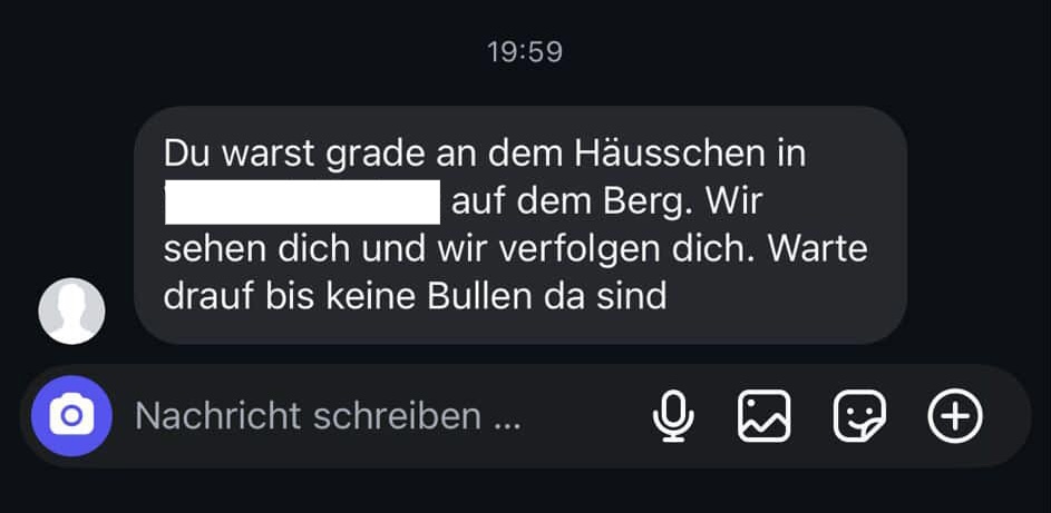 Capture d’écran d’un des messages de menace que Pascal Kaiser a reçu juste avant l’agression homophobe